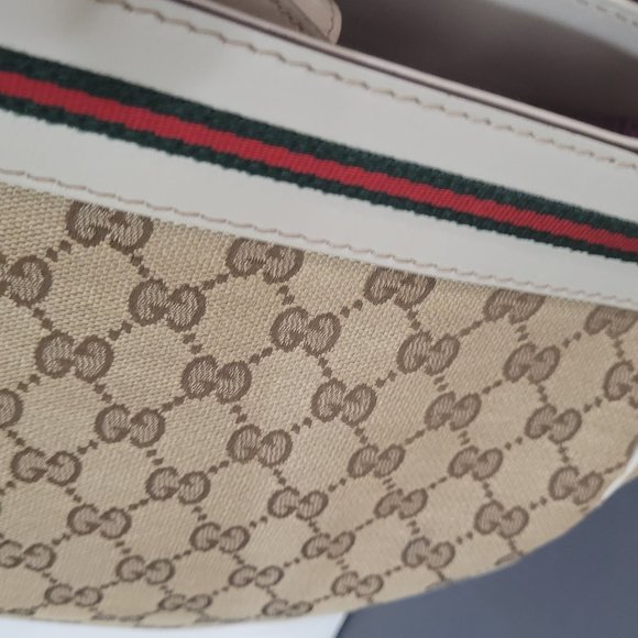 RARE***GUCCI SHERRY LINE~ GG MONOGRAM~ LEATHER & CANVAS TOTE~ - Picture 6 of 16